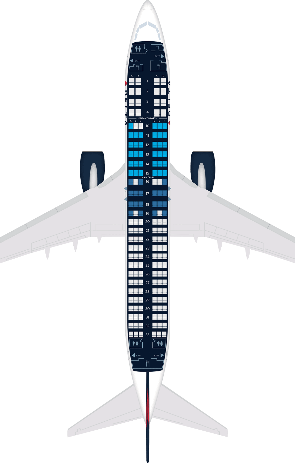 波音737-800飞机座位地图,规格和服务设施:达美航空公司