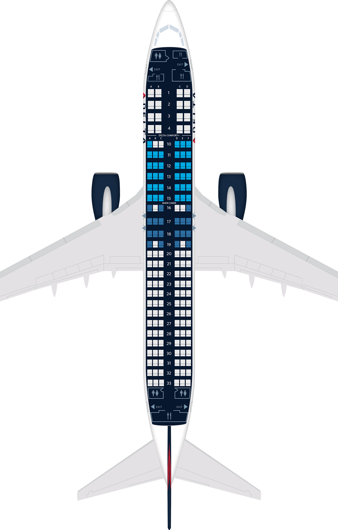 波音737-800飞机座位地图,规格和服务设施:达美航空