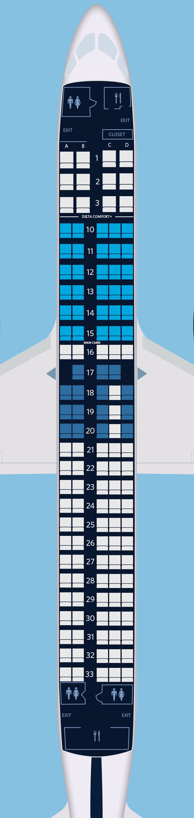 空客a220-300 (223)飞机座位图,规格和服务设施:达美