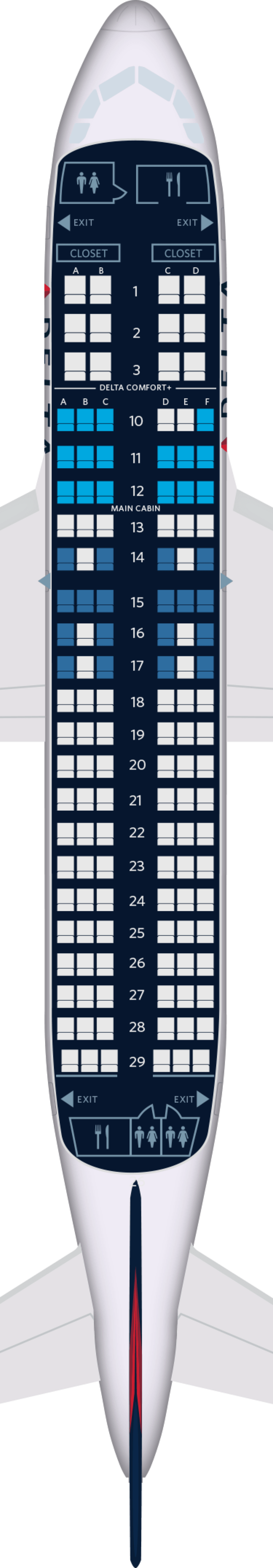 空客a319飞机座位地图,规格和服务设施:达美航空公司