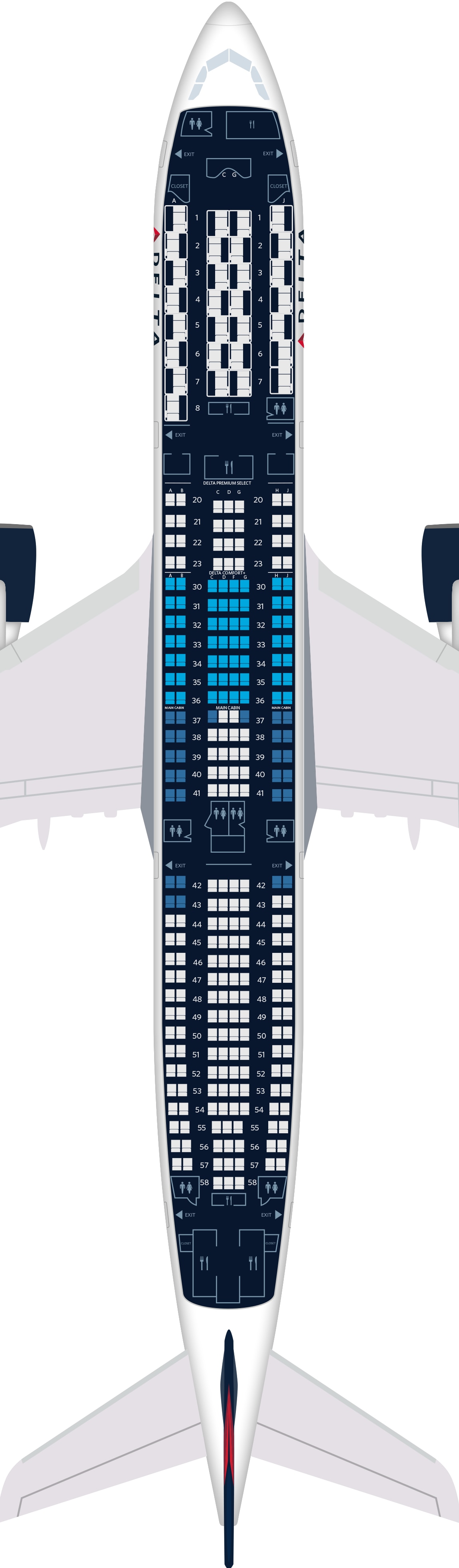 空客a330-900飞机座位图,规格和服务设施:达美航空公司