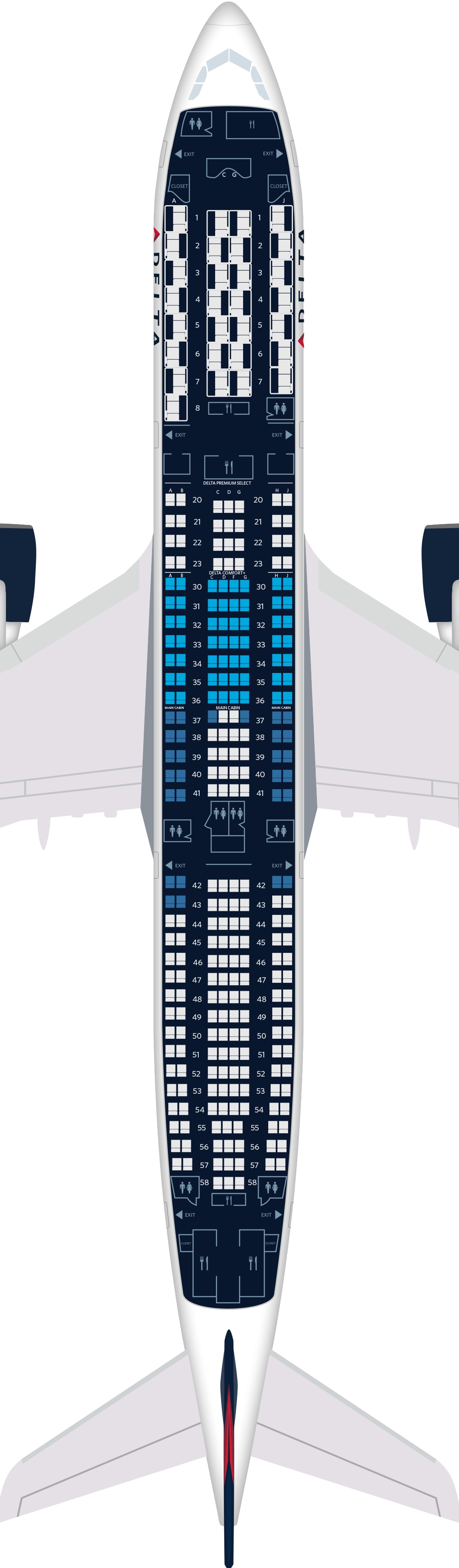 空客A330座位分布图,空客A330座位图 空客a330-900neo座位图,规格和服务设施 | 达美航空公司