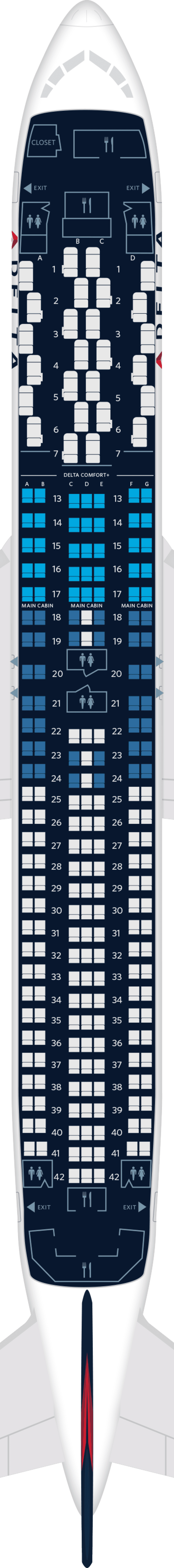 波音767-300er飞机座位地图,规格和服务设施:达美航空公司