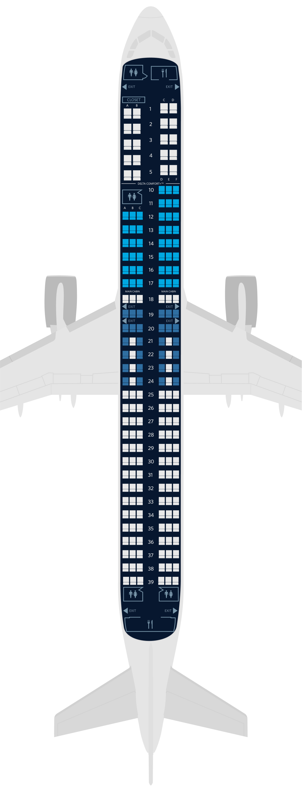 Mapa de asientos del Airbus A321neo