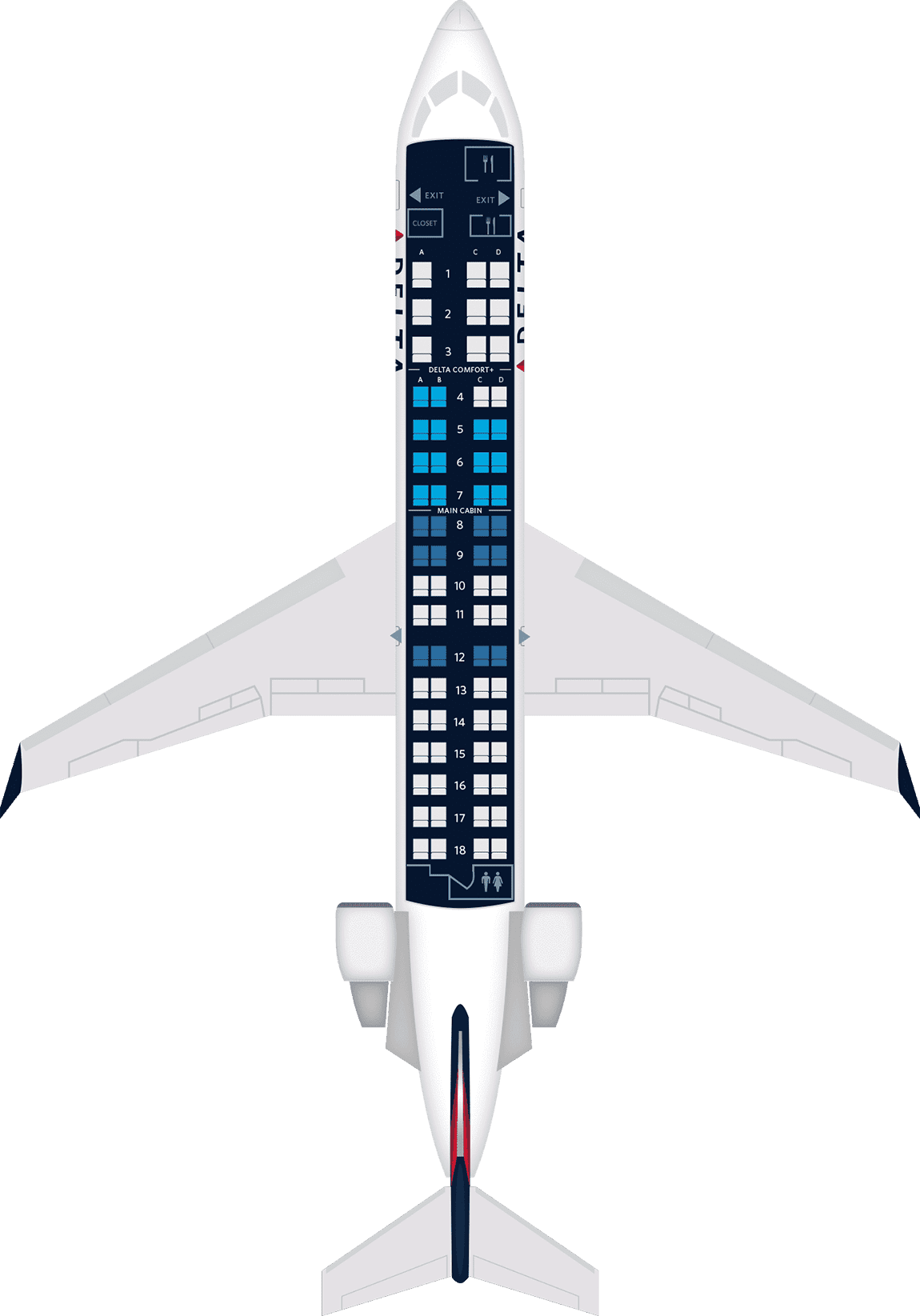 Worden Inloggegevens Veronderstelling Bombardier CRJ-700 Aircraft Seat Maps, Specs & Amenities : Delta Air Lines