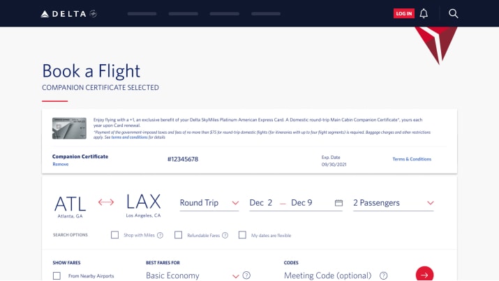 Companion Certificates | Delta Air Lines